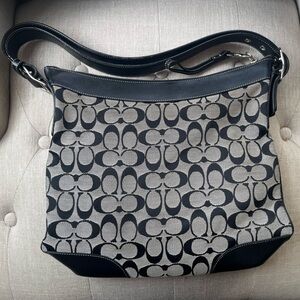 Coach Black and Gray Signature Shoulder Bag.